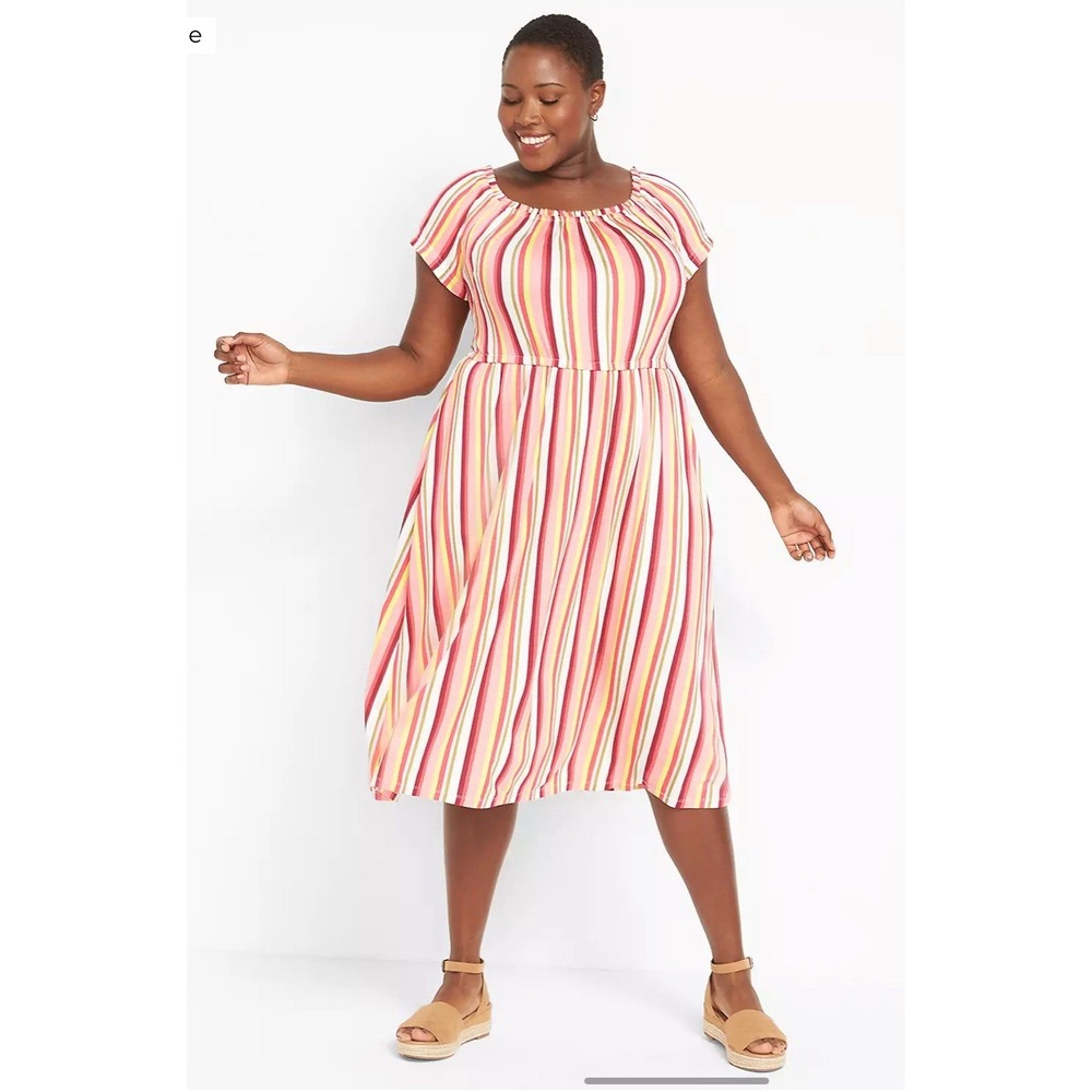 NWT Lane Bryant Convertible Off  Shoulder STRETCH Striped MIDI Dress 26/28 4X